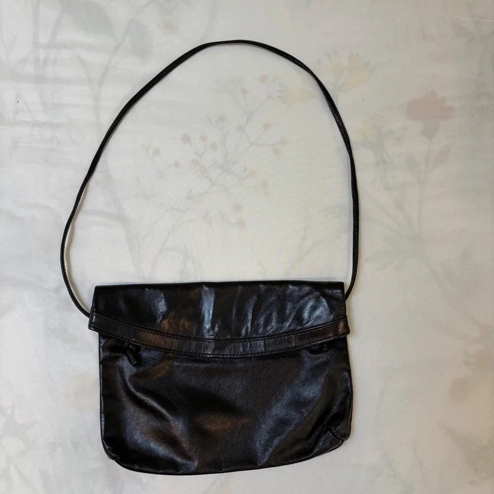 Black Leather Fold Over Shoulder Bag Vintage 90s Great Bags Goth Grunge Emo